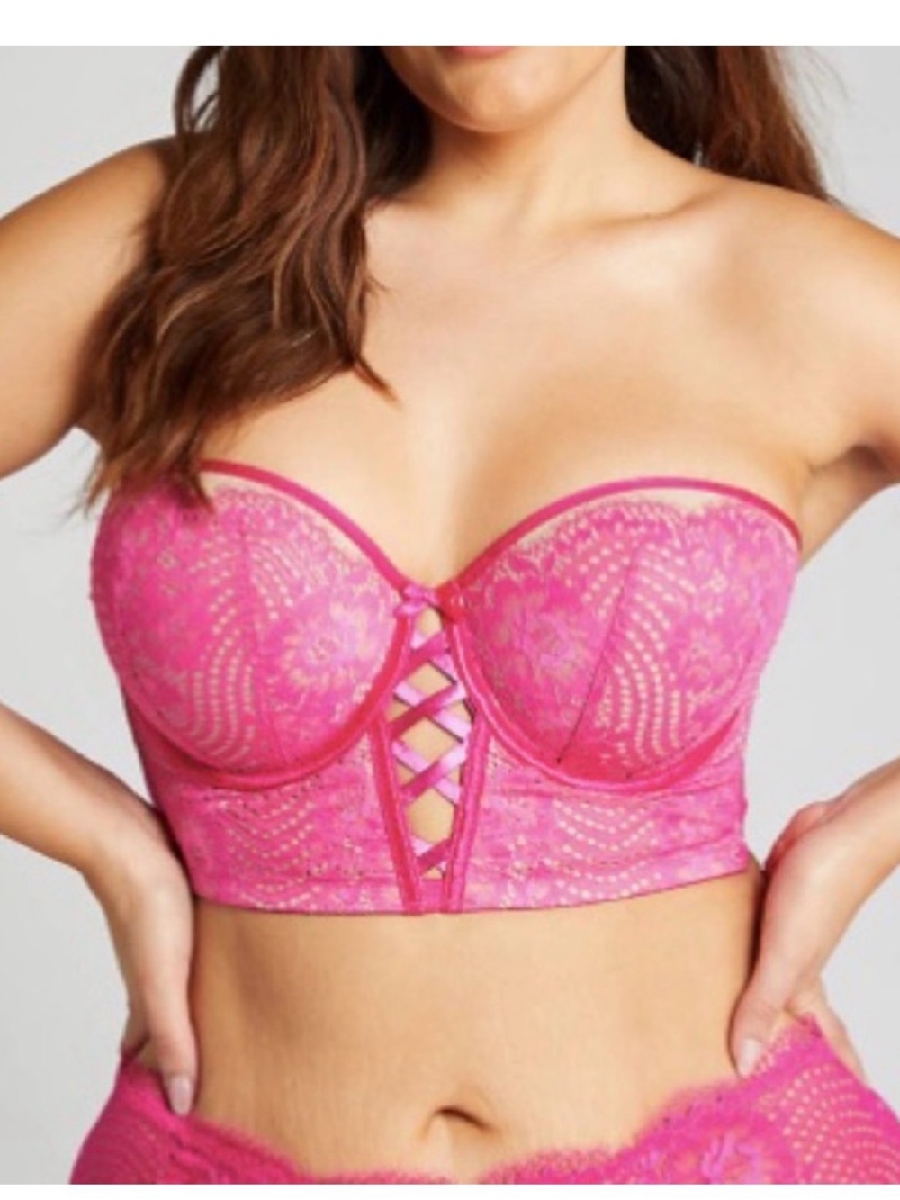 Cacique Seriously Sexy Lace Longline Multi-Way Strapless Bra 46DDD Pink NWT